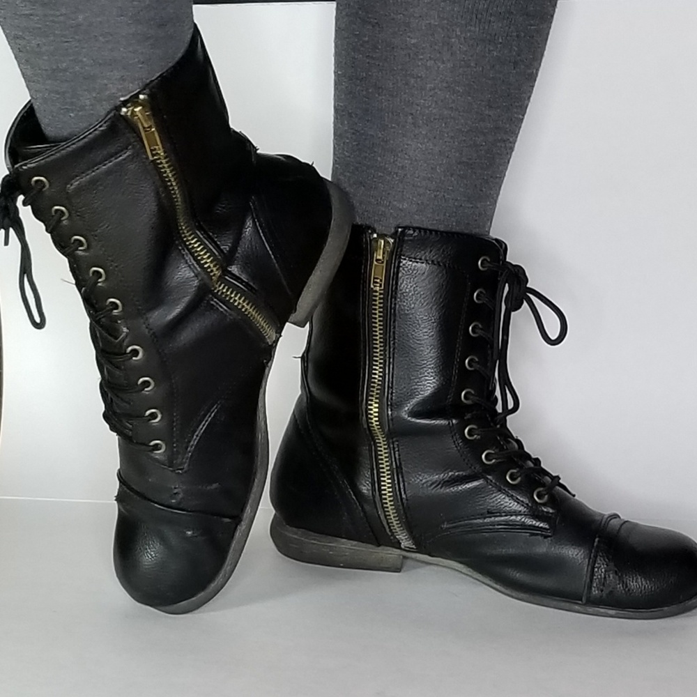 Well worn black combat Boots size 8